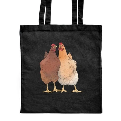 AZEEDA 'Pair Of Chickens' Classic Black Tote Shopper Bag (ZB00020973)