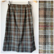 Vintage 60s Wool Brown Plaid Pencil Skirt I Size XS