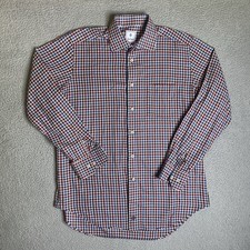 David Donahue Shirt Mens Large Red Blue Plaid Button Up Pocket Casual Preppy