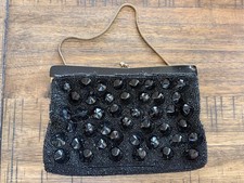 Walborg Black Beaded Clutch Bag 8x4.5 Inch