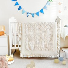 Crib Bedding Set for Girls, 3PCs Boho Crib Comforter Set Beige, Ruffle Baby C...