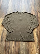 Vintage Cabelas Henley Shirt Mens 2XL Olive Green Made In USA Long Sleeve Heavy