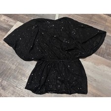 Mustard Seed Black Sequin Embellished Batwing Dolman Sleeve Mini Dress Size S