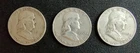 (3) Franklin Half Dollar Coins - ( 1951-S, 1952-D, 1953-D ) - 90% Silver