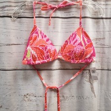 Old Navy Lg Floral Colors Beach Bikini Top NWT Halter Tie Closure Poly Spandex