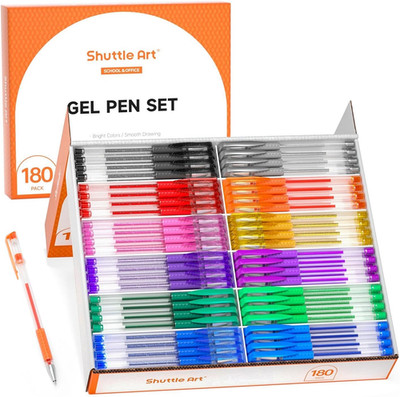 180 Pack Gel Pens Set - 12 Assorted Colors for Coloring, Drawing, Doodling, Craf