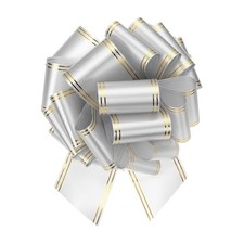 14 Inch Large Pull Bow Car Ribbon with Gold Edge for Wrapping, Silver