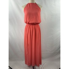 Show Me Your Mumu Heather Halter Maxi Dress Coral Orange Large Slit Sheer Lined
