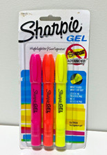 SHARPIE Gel Highlighter Bullet Tip 3 Pack Pink Orange Yellow NEW