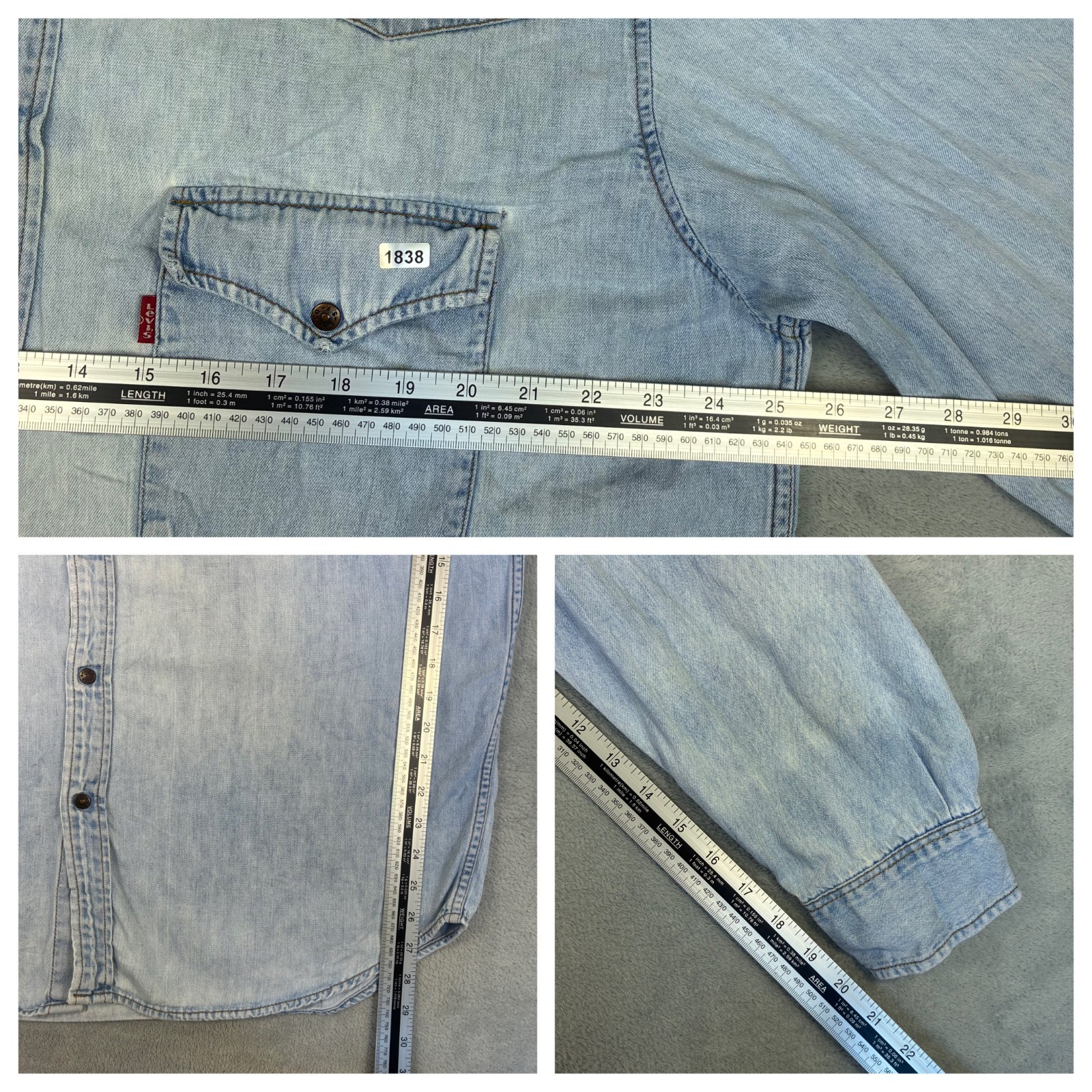VTG Levi's 1990's Light Blue Denim Western Size XL Stud Button Long Sleeve Shirt image 4