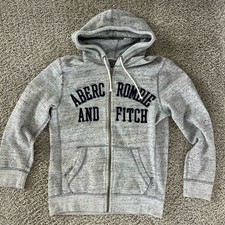 Abercrombie Fitch Full Zip Hoodie Gray Graphic Spellout Sweatshirt XS