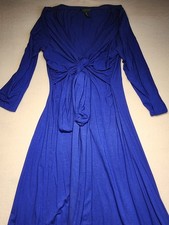 Lauren Ralph Lauren Dress Women's Medium M Royal Blue V-Neck Midi Sheath Cap Sle