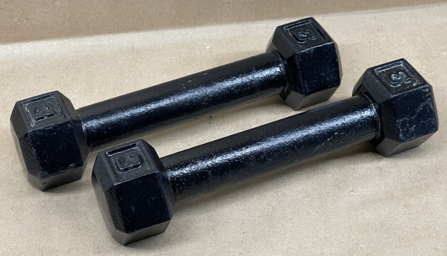 Pair of Barbell Cast Iron Hex Dumbbell, 3 Lb. each