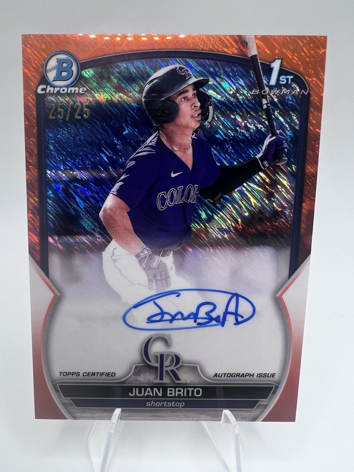 2023 Bowman Chrome 1st Auto Juan Brito #CPA-JBO Orange Shimmer Bookend /25