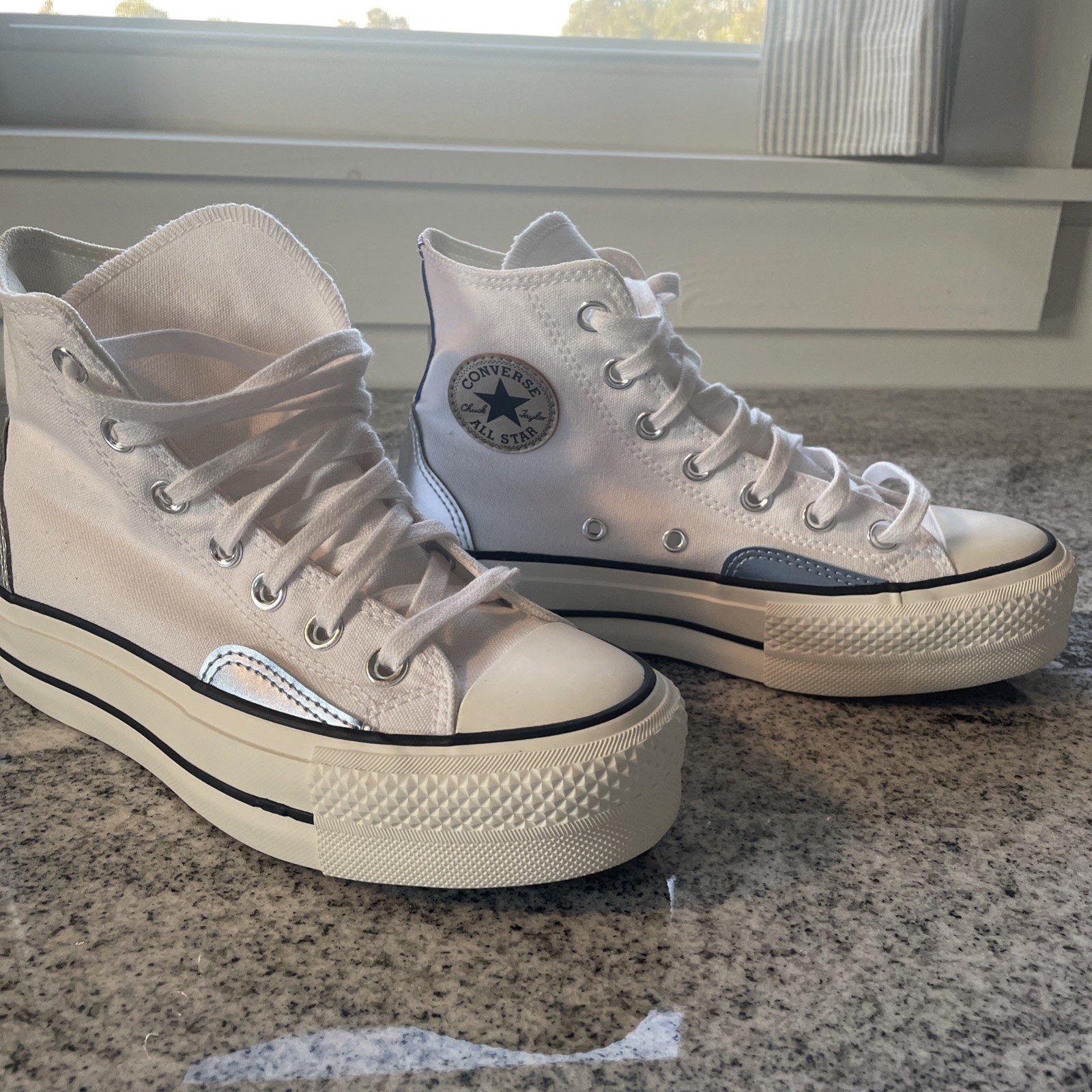 CONVERSE Women’s All Star Lift Platform Chrome Shoes Women  Sz 5 White Chromatic