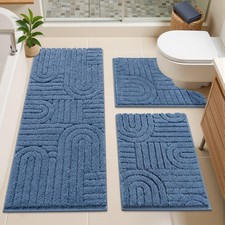 Bathroom Rugs Non Slip TPR Backing 3 Piece Set 48x20 26x18 24x20 Inch - Soft