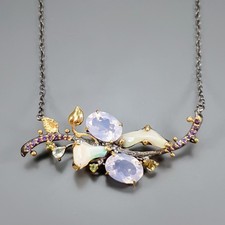 Handmade 16 ct+ Natural Lavender Quartz Necklace 925 Sterling Silver 18