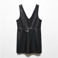 NWT Mango Leather-Effect Pinafore Mini Dress  XL  Black