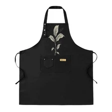 2 Pack Adjustable Bib Apron with Leaf Design 2 Pockets Buttons