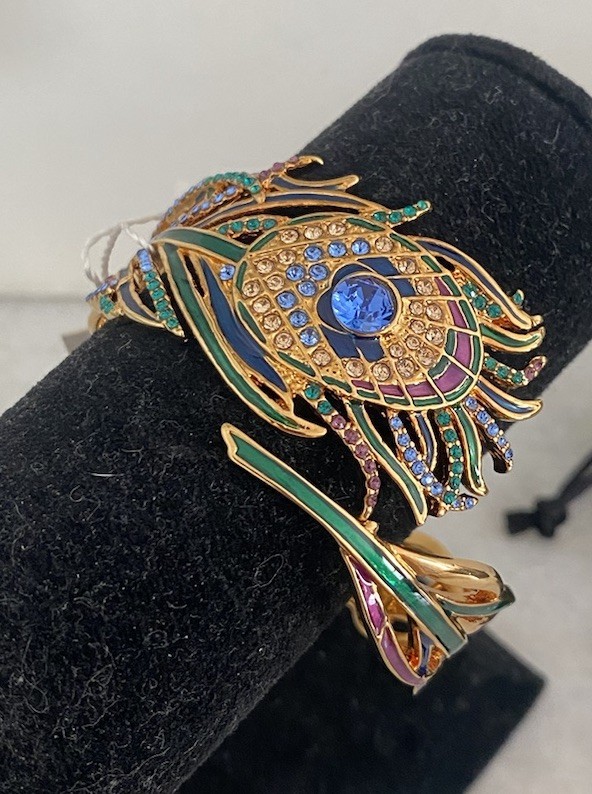 New With Tag MMA Peacock Feather Cuff Bracelet 18KT Overlay Crystals image 7
