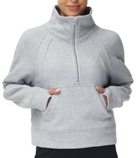Women's Half Zip Pullover Sweatshirt Fleece Stand Collar Crop Sweatshirt with...