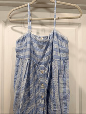 LOFT Beach Blue White Striped Button Front Midi Maxi Sundress Size Small