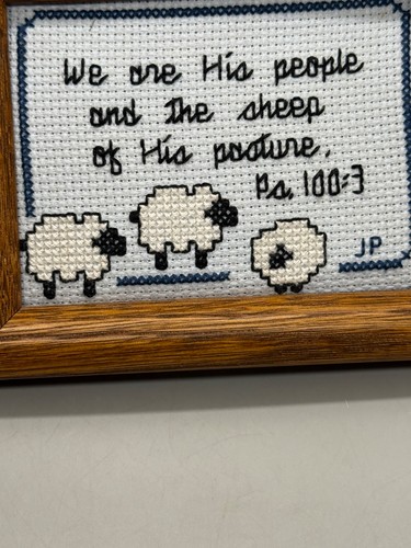 Altes fertiges Kreuzstichbild Psalm 100,3 Schaf - Bild 2 von 9