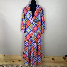 Adrienne Maxi Dress Geometric Print Small Oversized Ruffle Tiered Multicolor