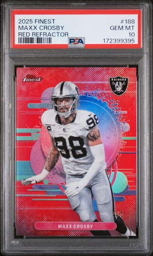 2025 TOPPS FINEST RED REFRACTOR #188 MAXX CROSBY 5/5 PSA 10