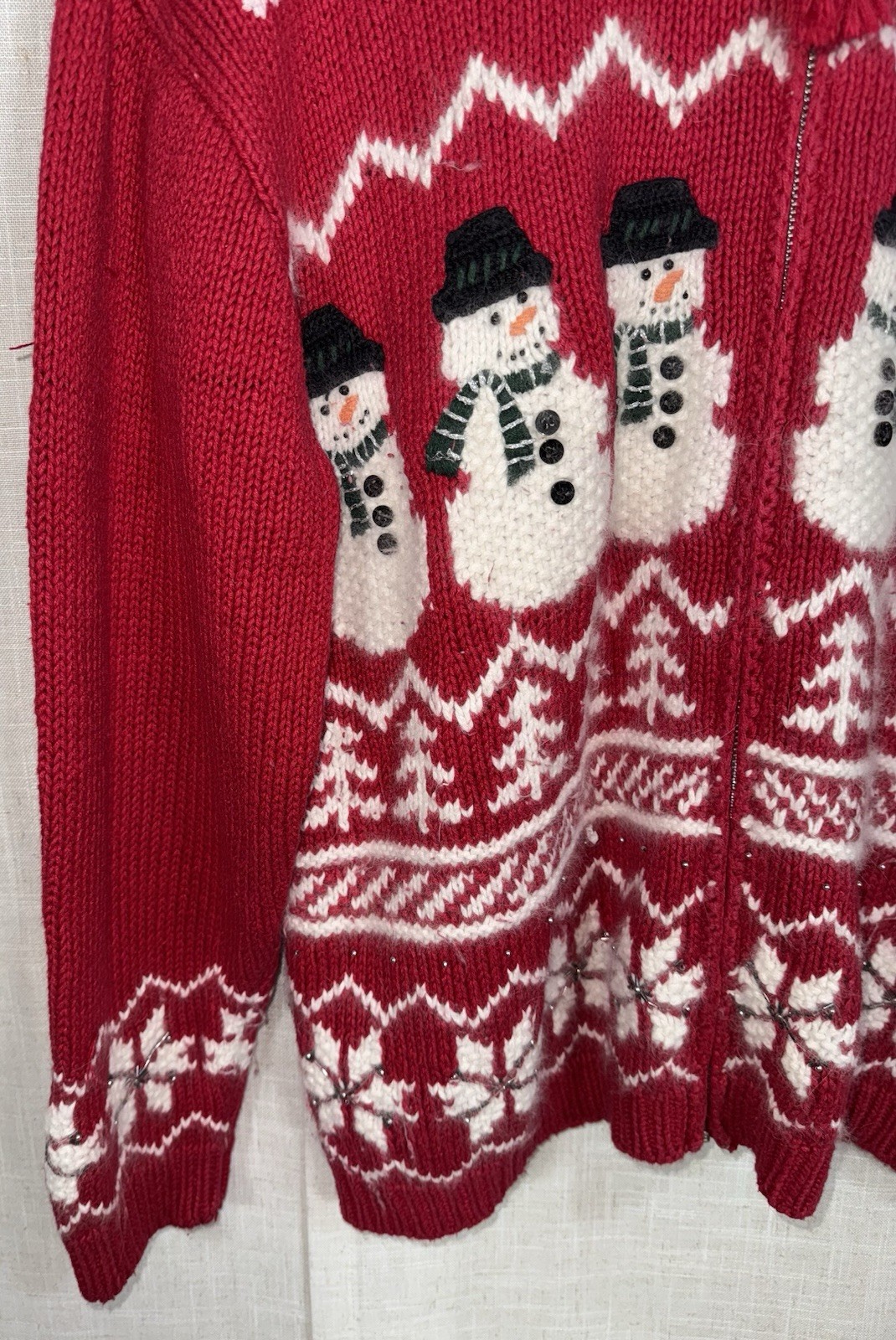 RARE & HTF Vintage Croft & Barrow Hand Knit Cardigan Sweater Angora Snowman L image 3