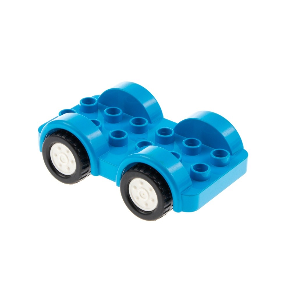1x Lego Duplo Vehicle 2x6 Dark Azure Blue Wheels White Car Chassis 11841c03
