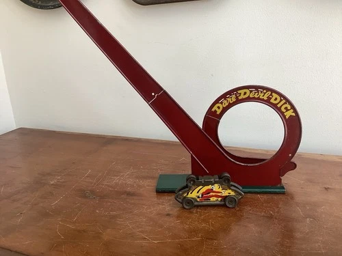 Vintage Wolverine "Dare Devil-DICK" tin Loop-the-Loop toy with car 1950s