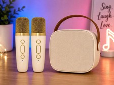 Mini Karaoke Machine with 2 Wireless Microphone, Bluetooth Speaker