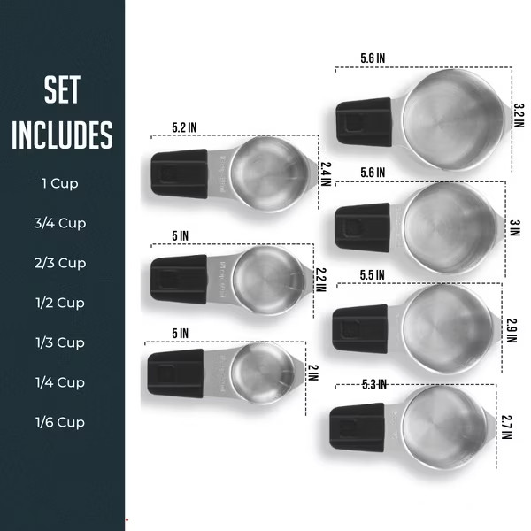 Magnetic Measuring Cups Set, 7Pc Stainless Steel Nesting Cups w/ Easy-Read Marks