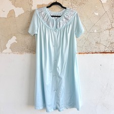Vtg House Dress Embroidered Nightgown Pastel Lace Grandma Cottagecore Womens L