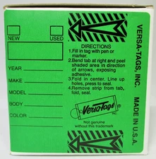 GREEN - Genuine Versa-Tag Green Key Tags Self-Protecting 250 tags per box wit...
