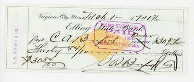 1901 Elling State Bank Check Virginia City Montana Signed C.A. Buford Payee