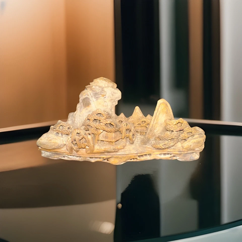 "Casa de pueblo templo tallado piedra de jabón chino alrededor de 1940 vintage 8,25"" de largo" Foto 3 de 4