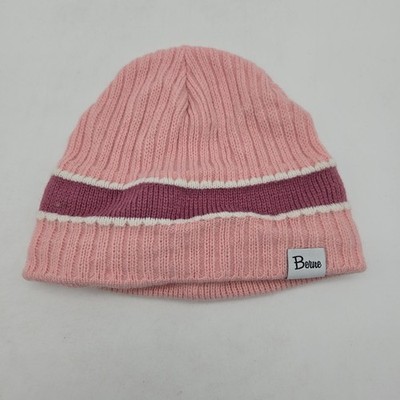 Berne Beanie Sock Hat Cap Womens Ones Size Fleece Lined Pink Striped Outdoor