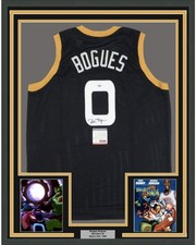 FRAMED Autographed/Signed MUGGSY BOGUES 33x42 Space Jam Monstars Jersey PSA COA