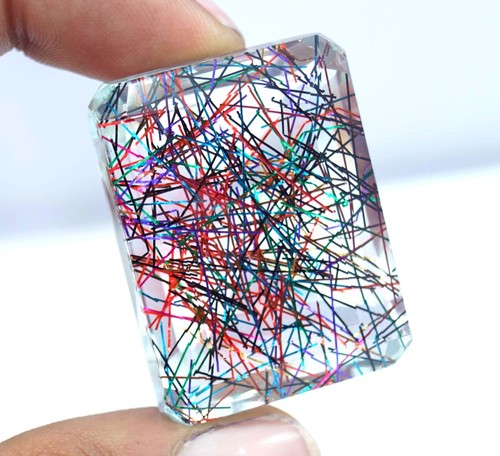Natürlicher zertifizierter 148,60 ct mehrfarbiger Rutilquarz loser Edelstein Smaragd - Bild 3 von 4