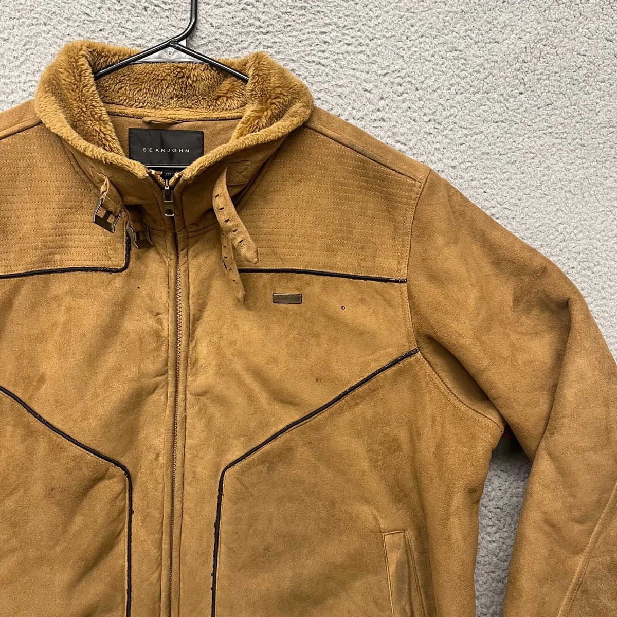 Sean John Jacket Mens XXL Brown Faux Suede Chin Strap Bomber Y2K