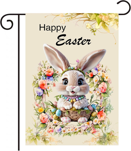 Easter Garden Flag Happy Easter Bunny Garden Flag 12X18 Inch Double Sided for ou - Picture 9 of 12
