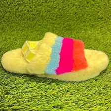 UGG Fluff Yeah Girls Size 6Y Multicolor Walking Fur Winter Yellow Slide Slippers