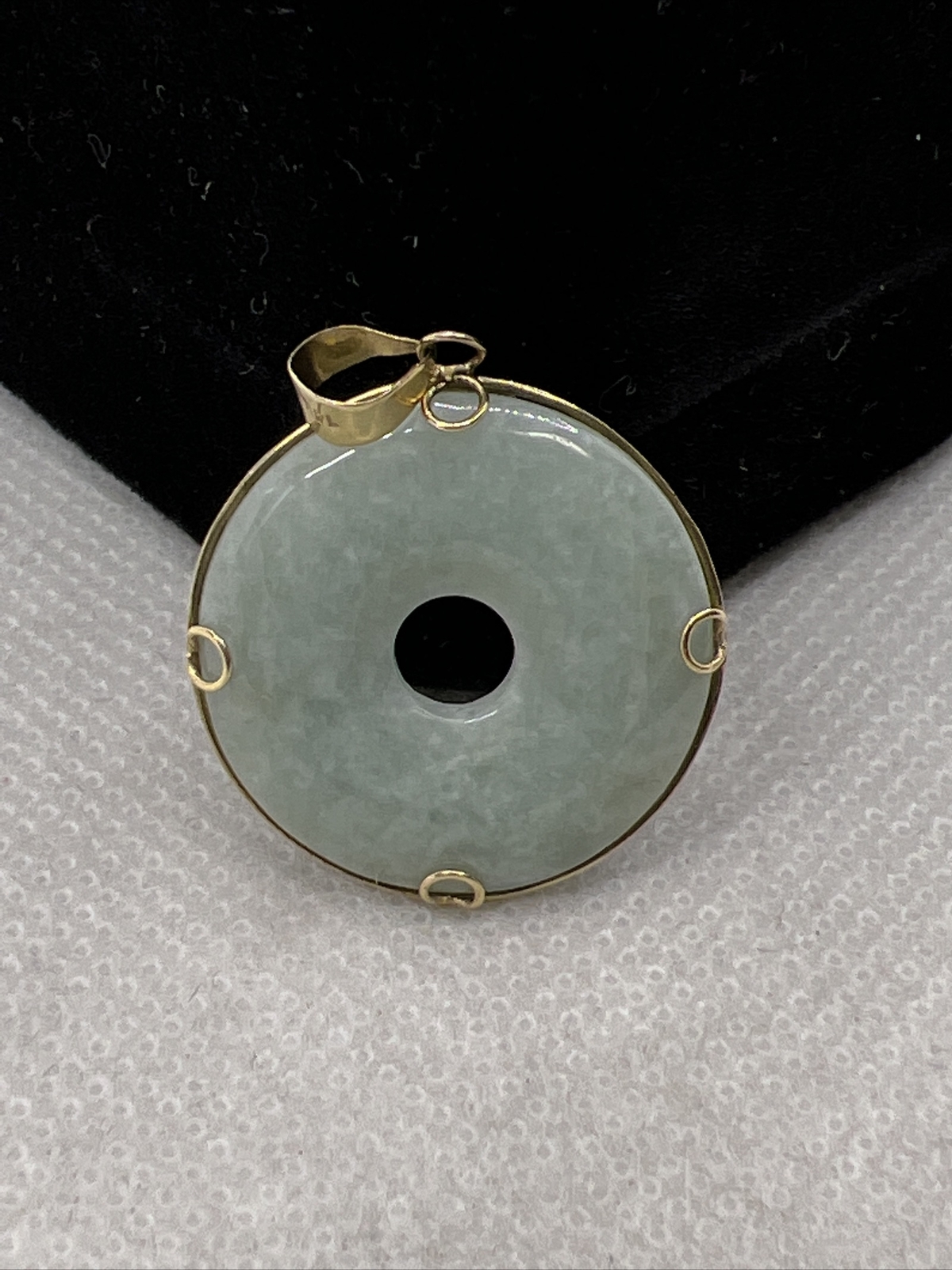 Solid 14K Yellow Gold Round Green Jade Charm Pend… - image 9