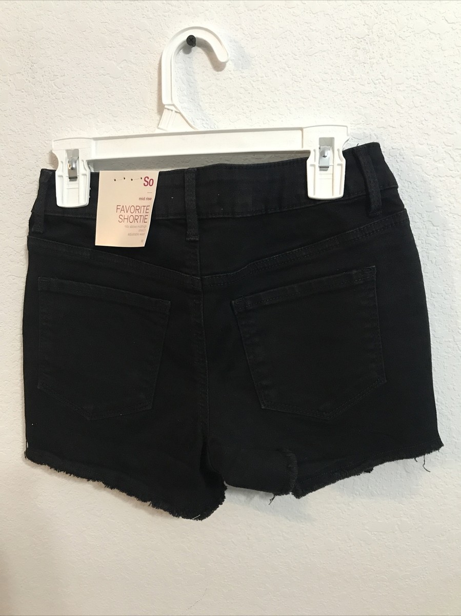 SO Girl's Denim Crochet Frayed Hem Shortie Black Size 10 Ret $24