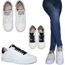 Scarpe donna Sneakers Cuore Ginnastica Glitter Platform Zeppa 3 Stringate B62