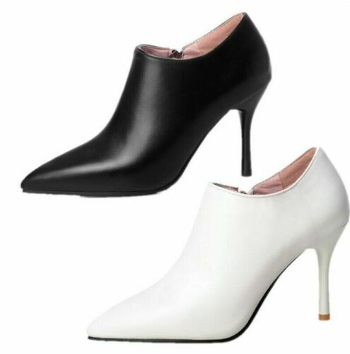 Womens Low Top Ankle Boots Zip Up Stilettos Bootie High Heel Dress Shoes Plus Sz - Afbeelding 1 van 14