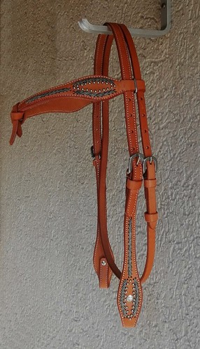 WI Western Trense Natural Rawhide, Western Braid Headpiece Leather Full Blood Brown - Picture 2 of 7