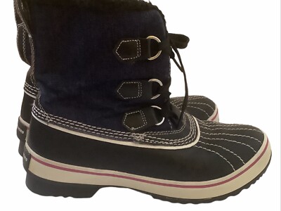 Skechers rain boots lace up denim canvas and rubber faux fur lined winter size 7